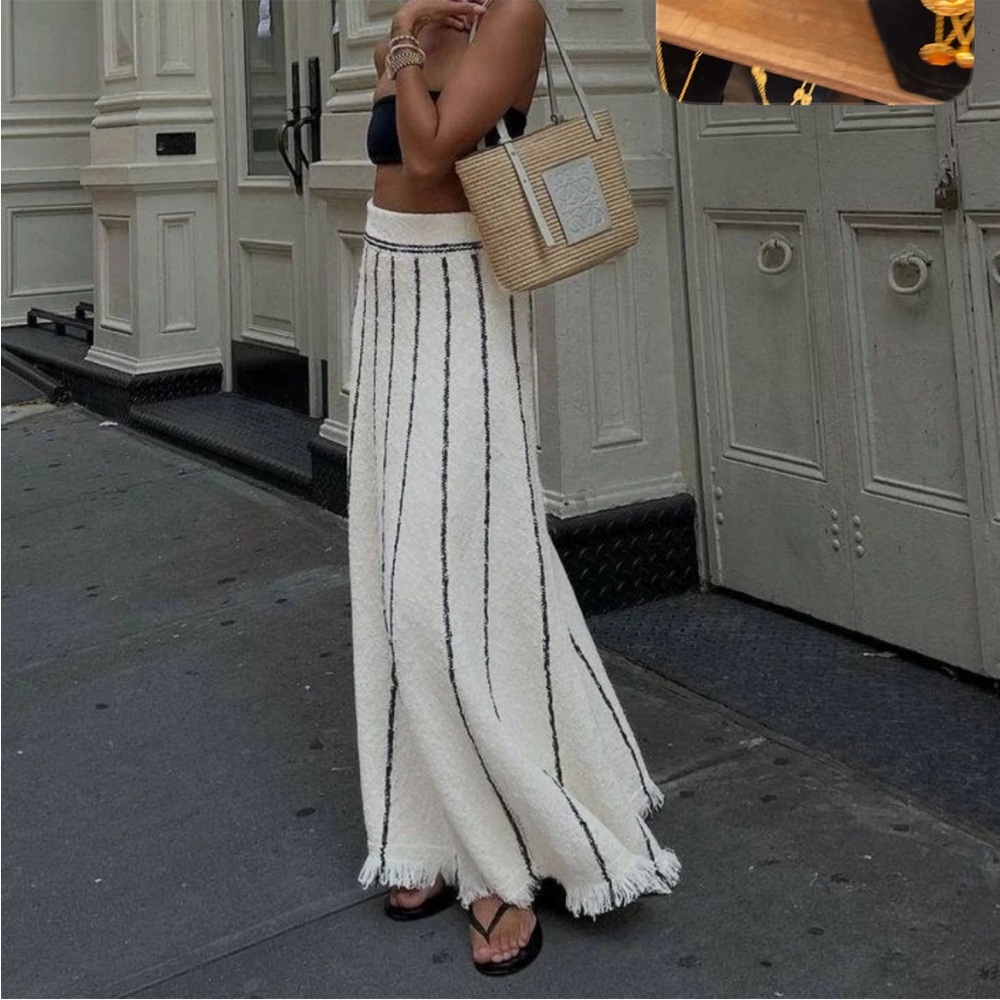 The Commense Elegant White and Black Striped Knit Maxi Skirt M